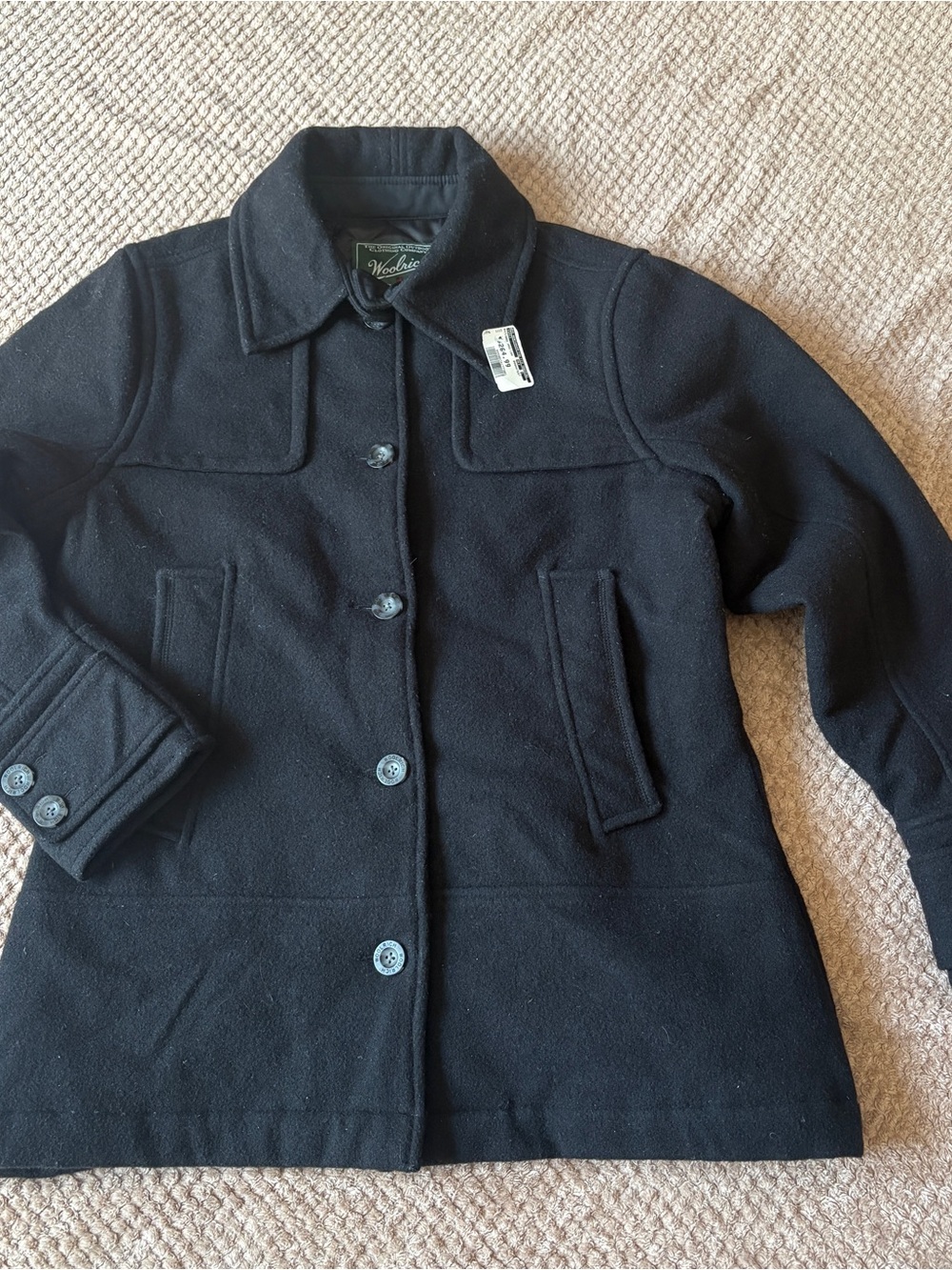 New Woolrich Women's Black Wool Button-Up Peacoat
